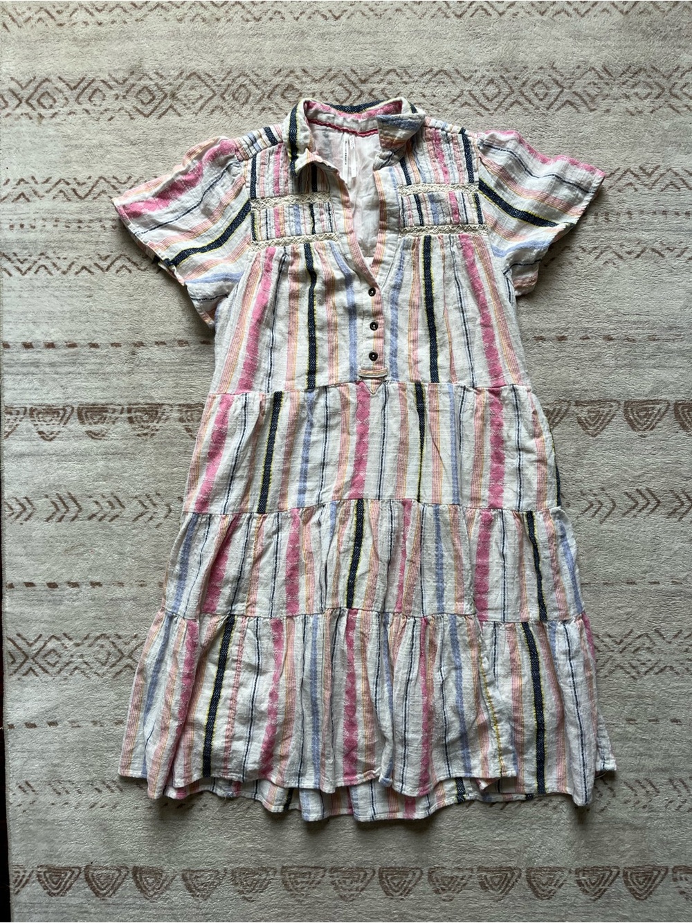 Anthropologie Boho Georgina Tiered Shirt Dress Sz Small Textured - Picture 6 of 9